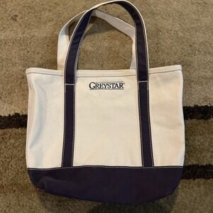 Lands End Canvas Tote Bag Greystar Embroidered Beige Medium Top Shopping Beach
